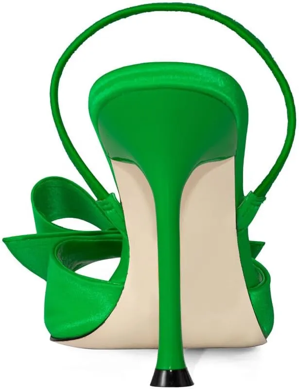 Satin High Heels Slingback Open Toe Mules Sandals Bow Stiletto Sexy Heels Comfortable Wedding Party Shoes