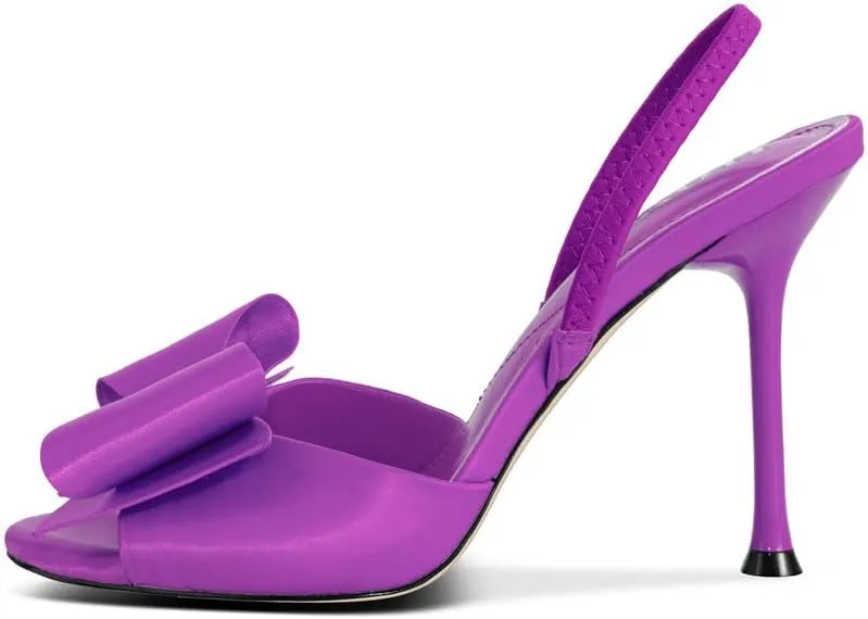 Satin High Heels Slingback Open Toe Mules Sandals Bow Stiletto Sexy Heels Comfortable Wedding Party Shoes