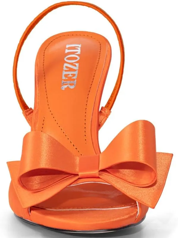 Satin High Heels Slingback Open Toe Mules Sandals Bow Stiletto Sexy Heels Comfortable Wedding Party Shoes