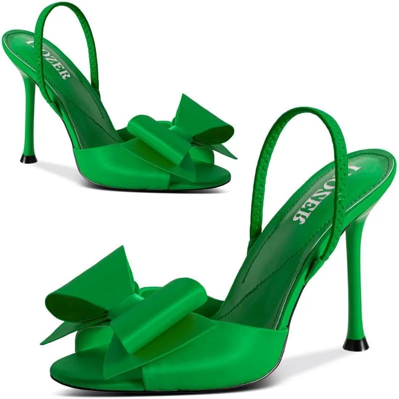 Satin High Heels Slingback Open Toe Mules Sandals Bow Stiletto Sexy Heels Comfortable Wedding Party Shoes