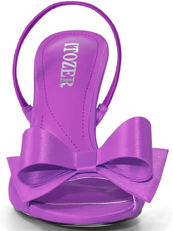 Satin High Heels Slingback Open Toe Mules Sandals Bow Stiletto Sexy Heels Comfortable Wedding Party Shoes