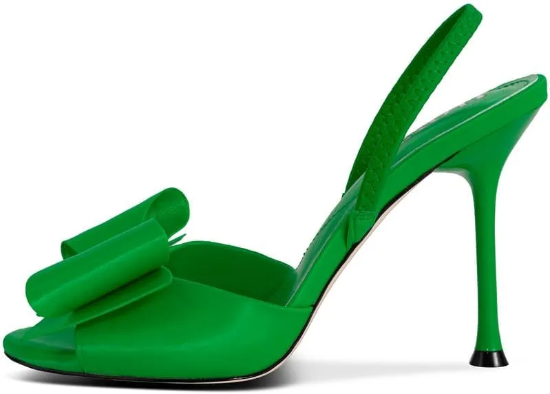Satin High Heels Slingback Open Toe Mules Sandals Bow Stiletto Sexy Heels Comfortable Wedding Party Shoes