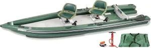 Sea Eagle FSK16 FishSkiff Inflatable 16', High Pressure, All-Drop-Stitch, 1-3 Person Frameless Fishing Boat w/Rigid 6” External Keel - Portable, Storable, and Transportable