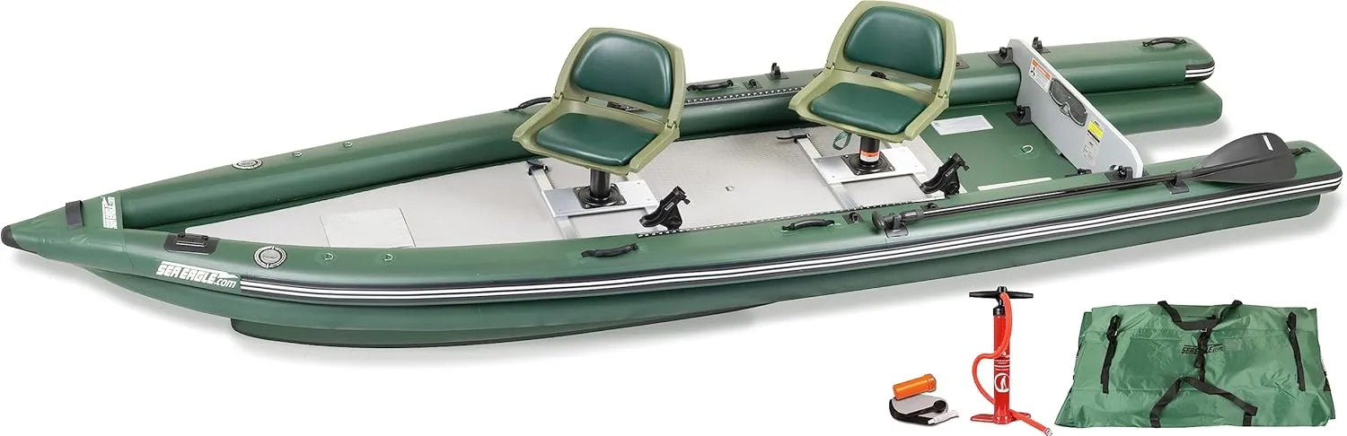 Sea Eagle FSK16 FishSkiff Inflatable 16', High Pressure, All-Drop-Stitch, 1-3 Person Frameless Fishing Boat w/Rigid 6” External Keel - Portable, Storable, and Transportable