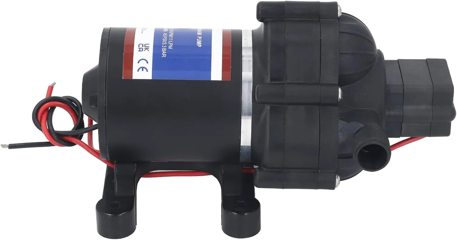 Self Priming Water Pump 45 PSI, 2.9 GPM, Low Noise, Copper Motor, Run Dry Capability, For RV, Boat, Household, Multi Use Liquid Circulation (24V)