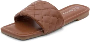 Shoe Land Women’s Flat Sandals – Quilted One-Band Fashion Slides with Square Open Toe & Comfort Footbed | Dressy Casual Slip-On Sandals for Summer, Travel & Daily Wear
