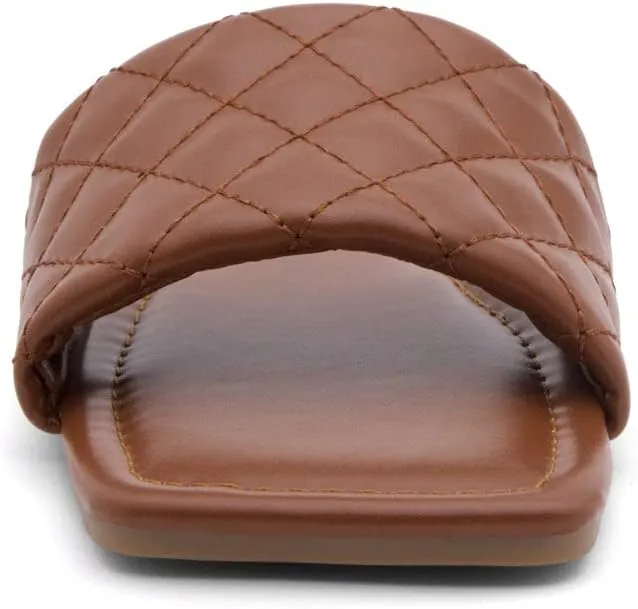 Shoe Land Women’s Flat Sandals – Quilted One-Band Fashion Slides with Square Open Toe & Comfort Footbed | Dressy Casual Slip-On Sandals for Summer, Travel & Daily Wear