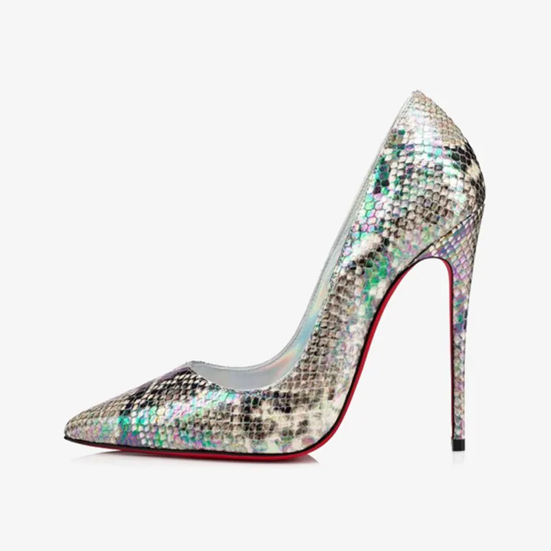 Silver Calf Leather Fashionable High Heels