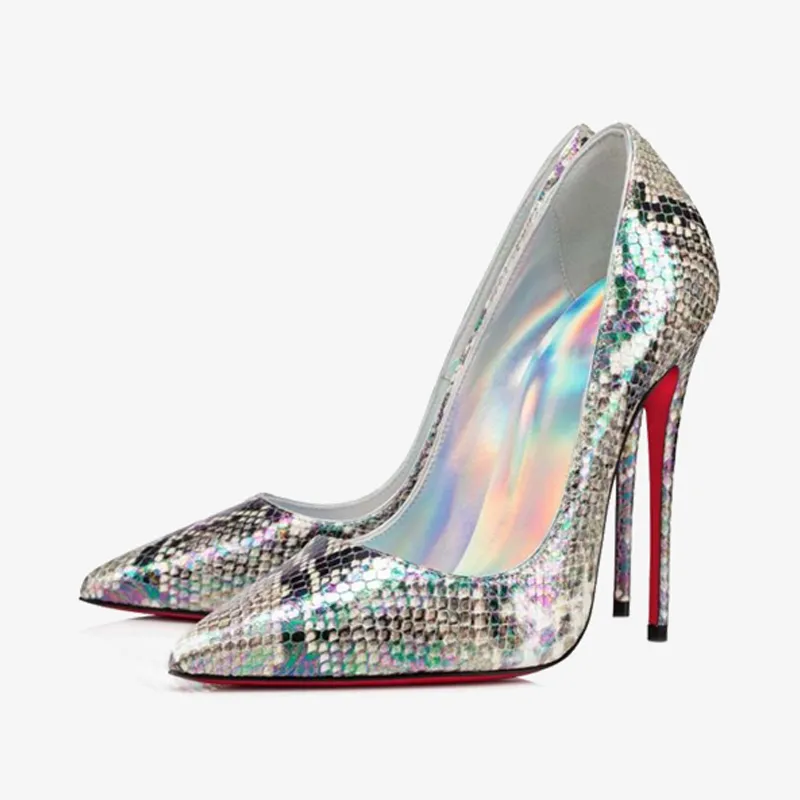Silver Calf Leather Fashionable High Heels