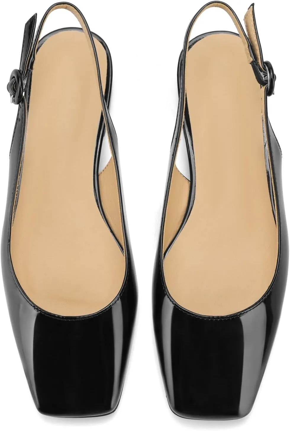 Slingback Flats for Women Square Toe Flat Low Heel Block Sandals Slip on Causal Walking Slide Shoes