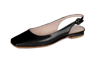 Slingback Flats for Women Square Toe Flat Low Heel Block Sandals Slip on Causal Walking Slide Shoes