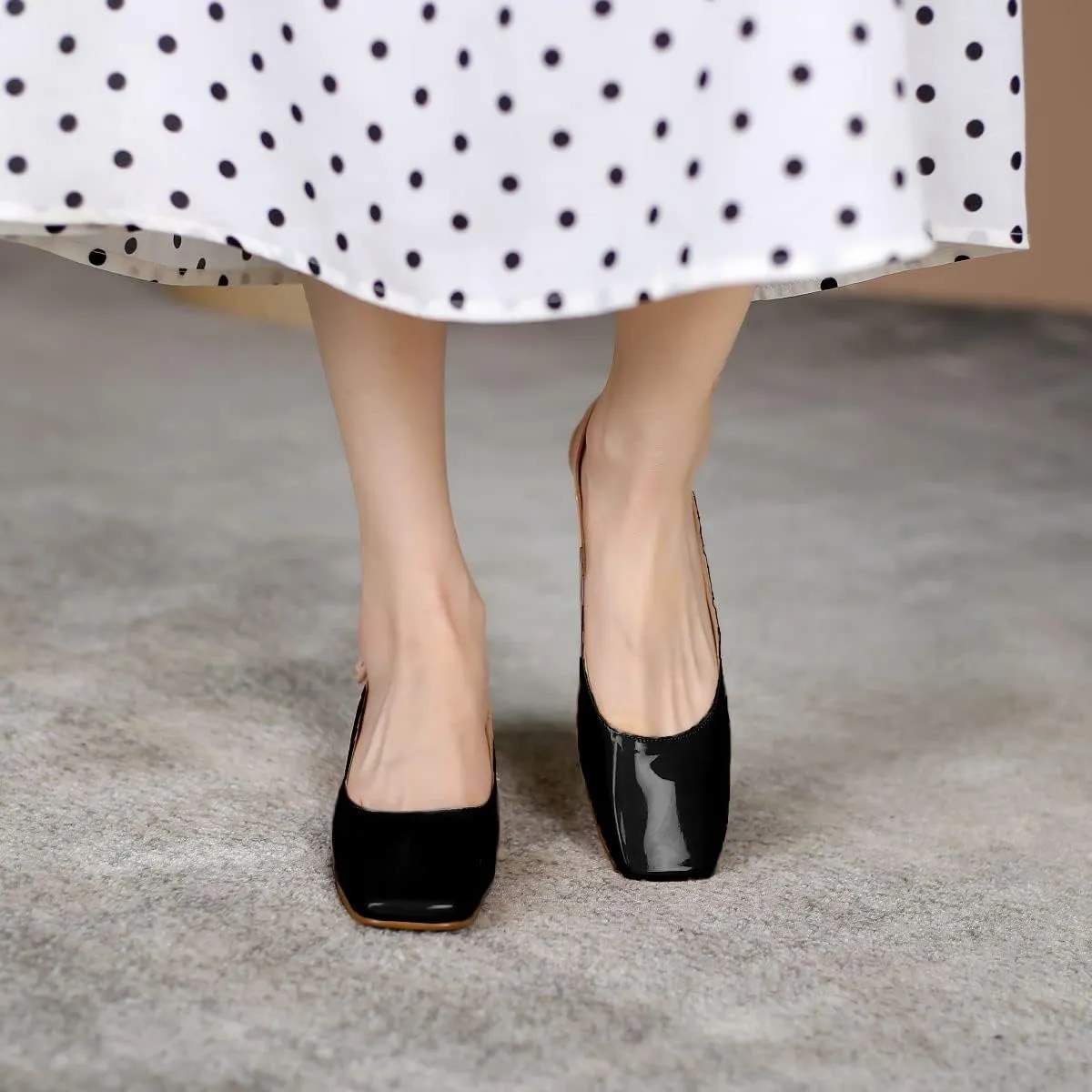 Slingback Flats for Women Square Toe Flat Low Heel Block Sandals Slip on Causal Walking Slide Shoes