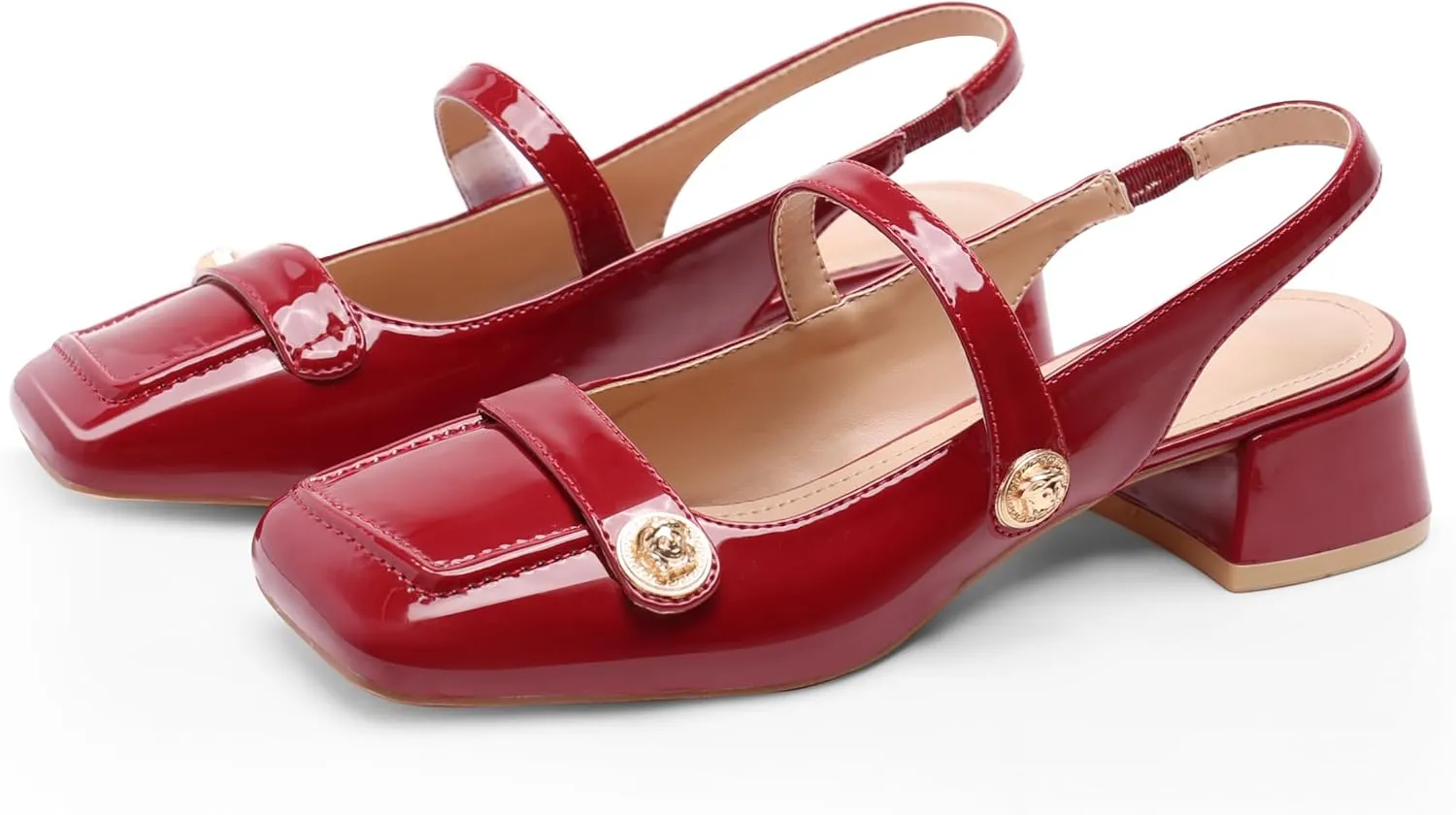 Slingback Mary Jane Heels for Women Low Block Heel Closed Square Toe Pump Shoes Heels Classic Daily Office Dressy Shoes