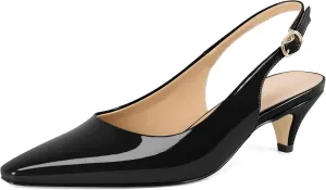 Slingback Pumps Kitten Heels for Women Low Heel Pump Square Toe Shoes Elegant Comfortable Pump 2 Inch Adorable Heel