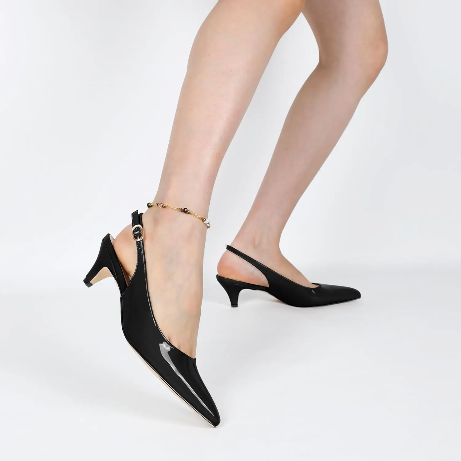 Slingback Pumps Kitten Heels for Women Low Heel Pump Square Toe Shoes Elegant Comfortable Pump 2 Inch Adorable Heel