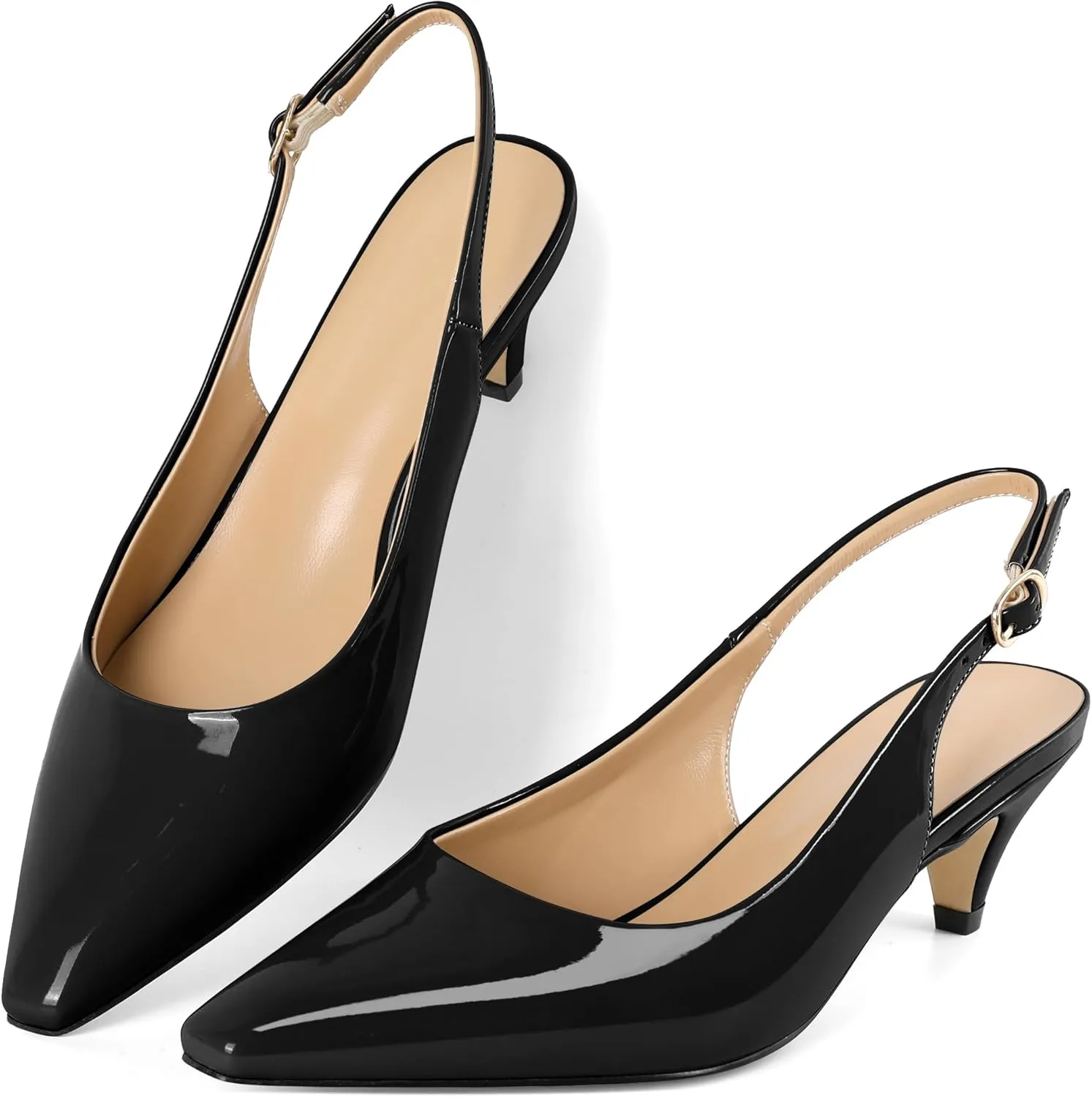 Slingback Pumps Kitten Heels for Women Low Heel Pump Square Toe Shoes Elegant Comfortable Pump 2 Inch Adorable Heel