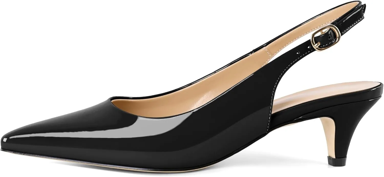 Slingback Pumps Kitten Heels for Women Low Heel Pump Square Toe Shoes Elegant Comfortable Pump 2 Inch Adorable Heel