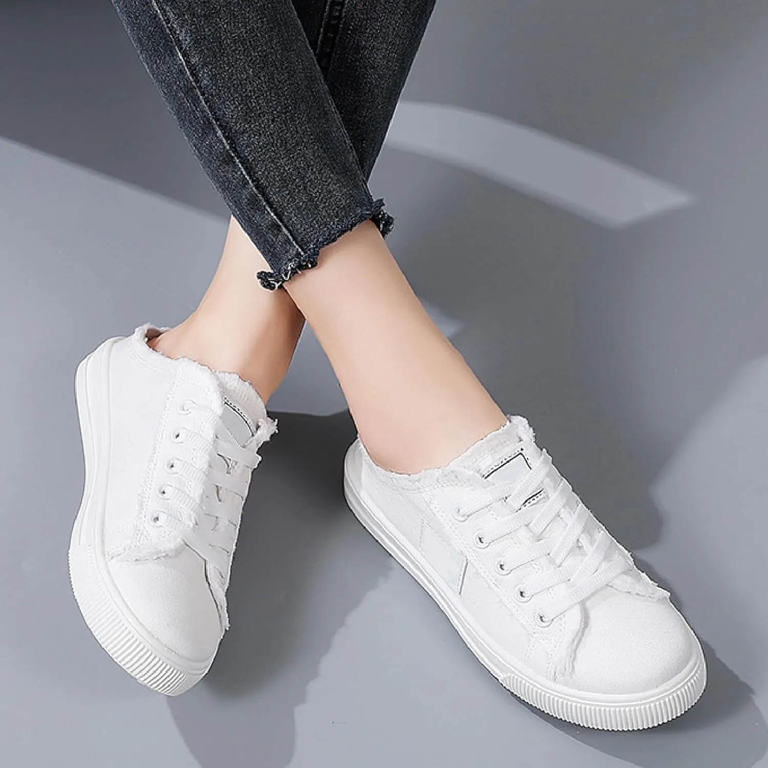 Slip On Shoes for Women Women's Mules & Clogs Canvas Sneakers Fashion Comfortable Mules Womens Non Slip Loafers Casual Backless Shoes Workout Flat Lightweight Sneakers