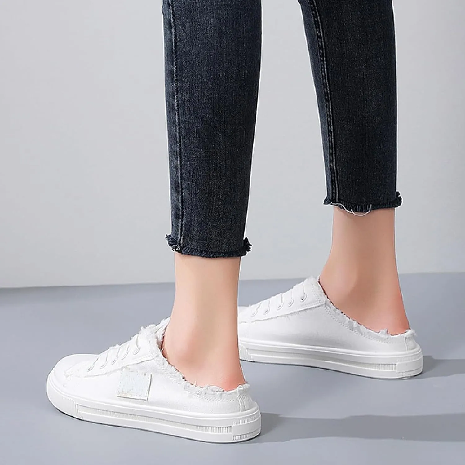 Slip On Shoes for Women Women's Mules & Clogs Canvas Sneakers Fashion Comfortable Mules Womens Non Slip Loafers Casual Backless Shoes Workout Flat Lightweight Sneakers