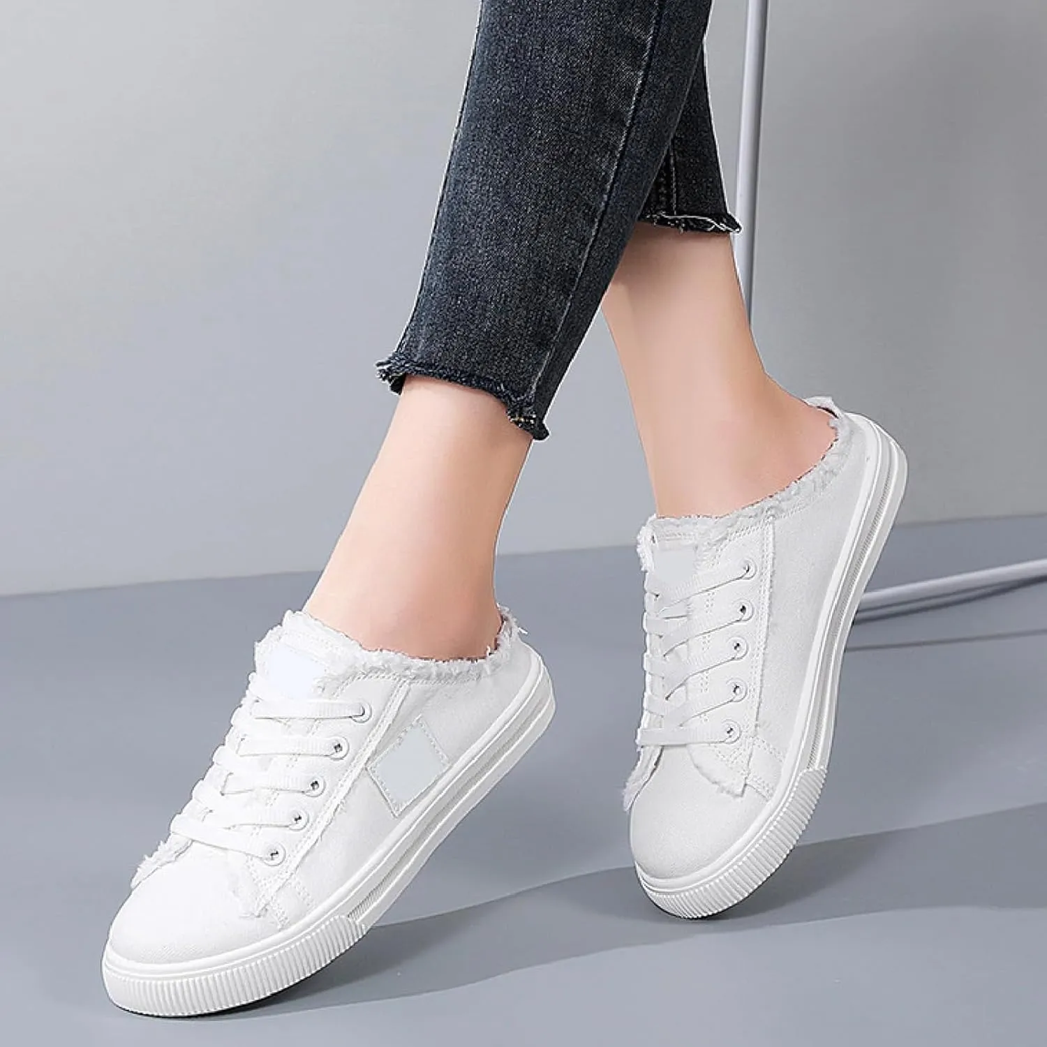 Slip On Shoes for Women Women's Mules & Clogs Canvas Sneakers Fashion Comfortable Mules Womens Non Slip Loafers Casual Backless Shoes Workout Flat Lightweight Sneakers