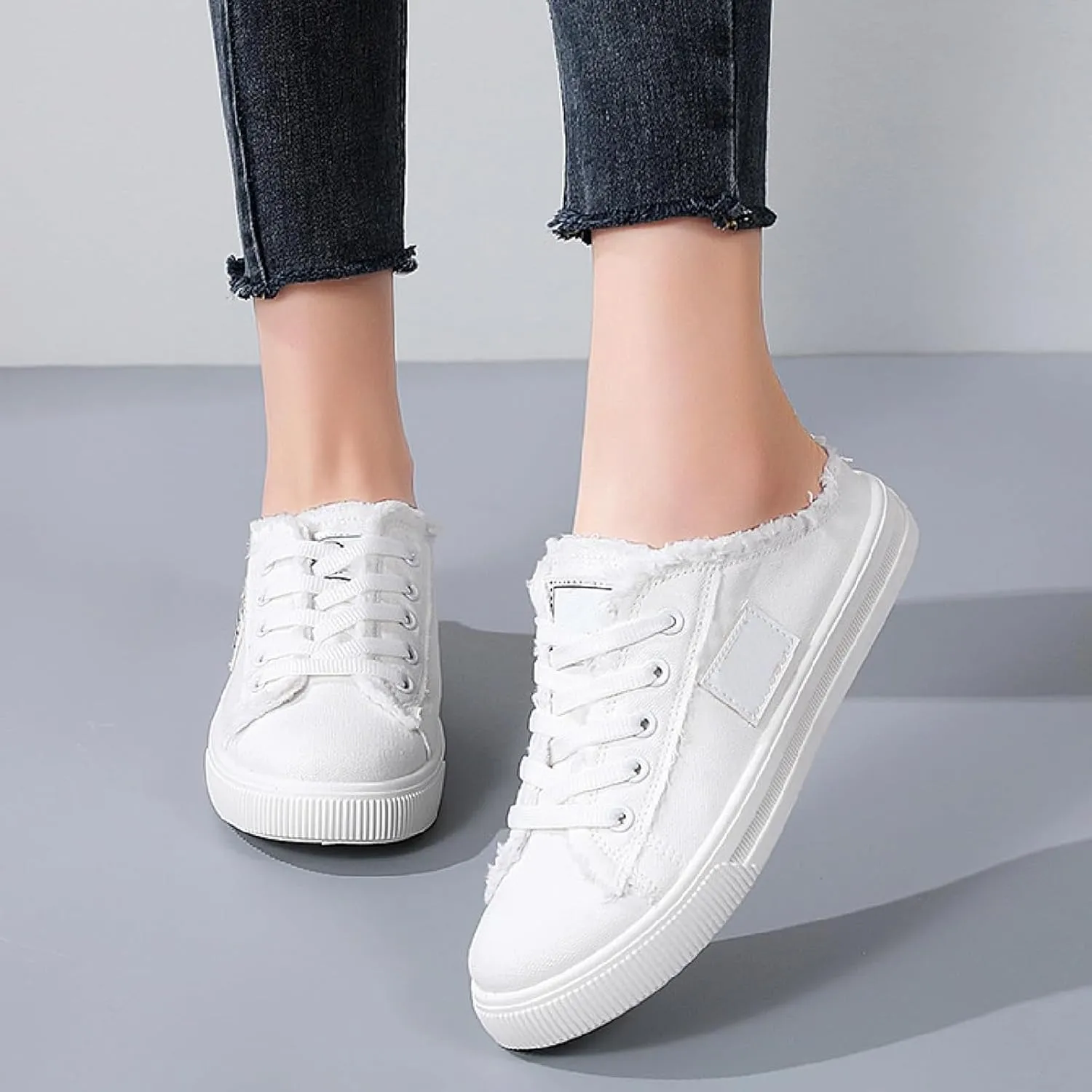Slip On Shoes for Women Women's Mules & Clogs Canvas Sneakers Fashion Comfortable Mules Womens Non Slip Loafers Casual Backless Shoes Workout Flat Lightweight Sneakers