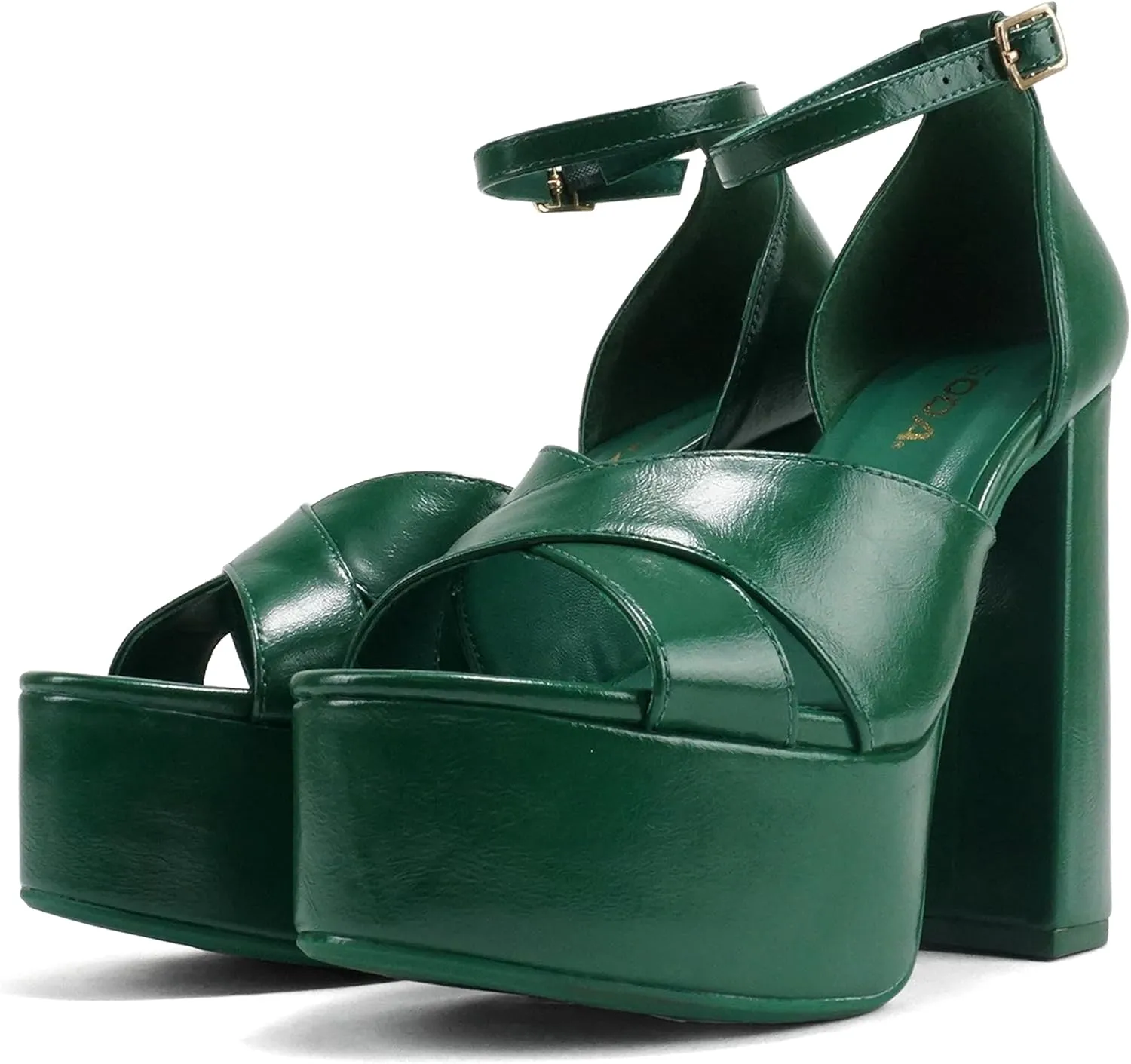 Soda “ATOMIC” ~ Women Open Round Toe Crisscross Band Closed Back Counter Platform High Heel Sandal with Adjustable Ankle Strap