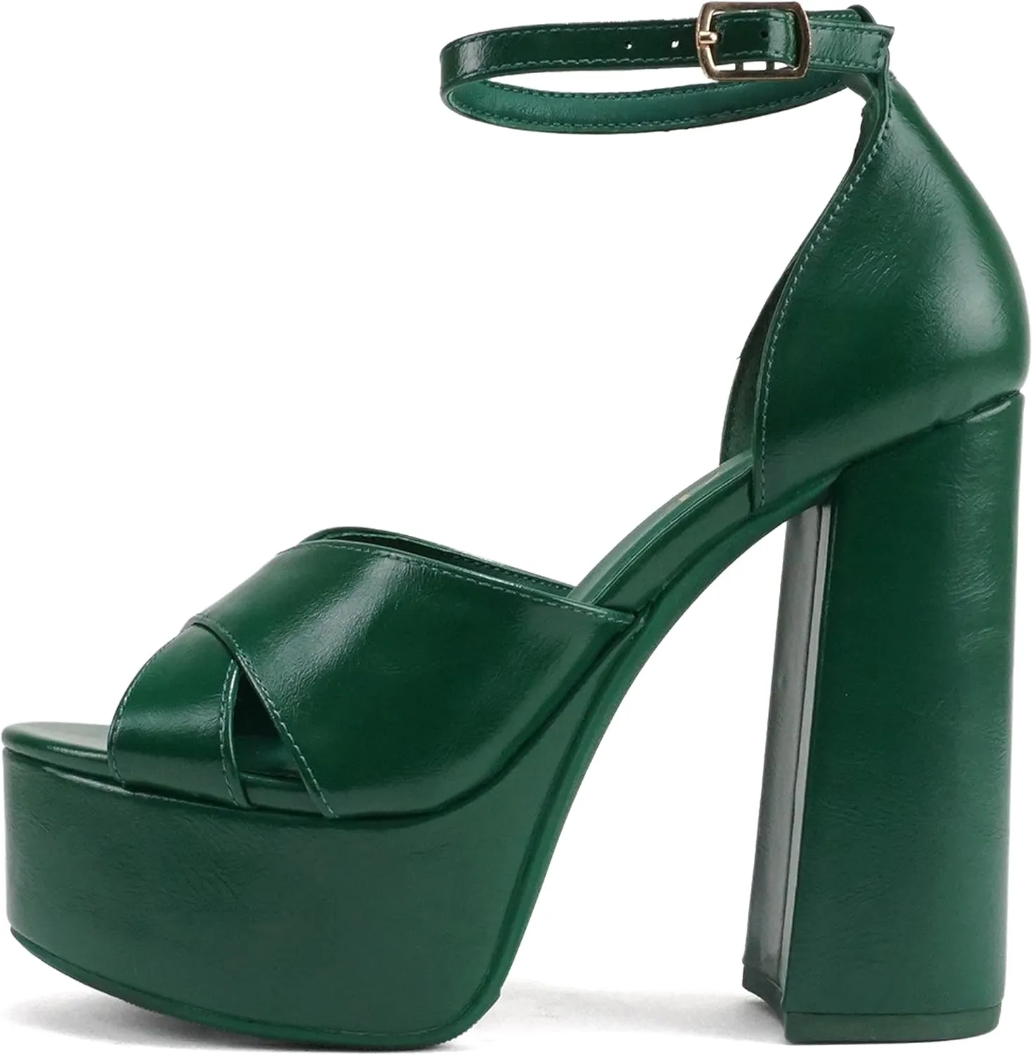 Soda “ATOMIC” ~ Women Open Round Toe Crisscross Band Closed Back Counter Platform High Heel Sandal with Adjustable Ankle Strap