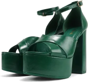 Soda “ATOMIC” ~ Women Open Round Toe Crisscross Band Closed Back Counter Platform High Heel Sandal with Adjustable Ankle Strap