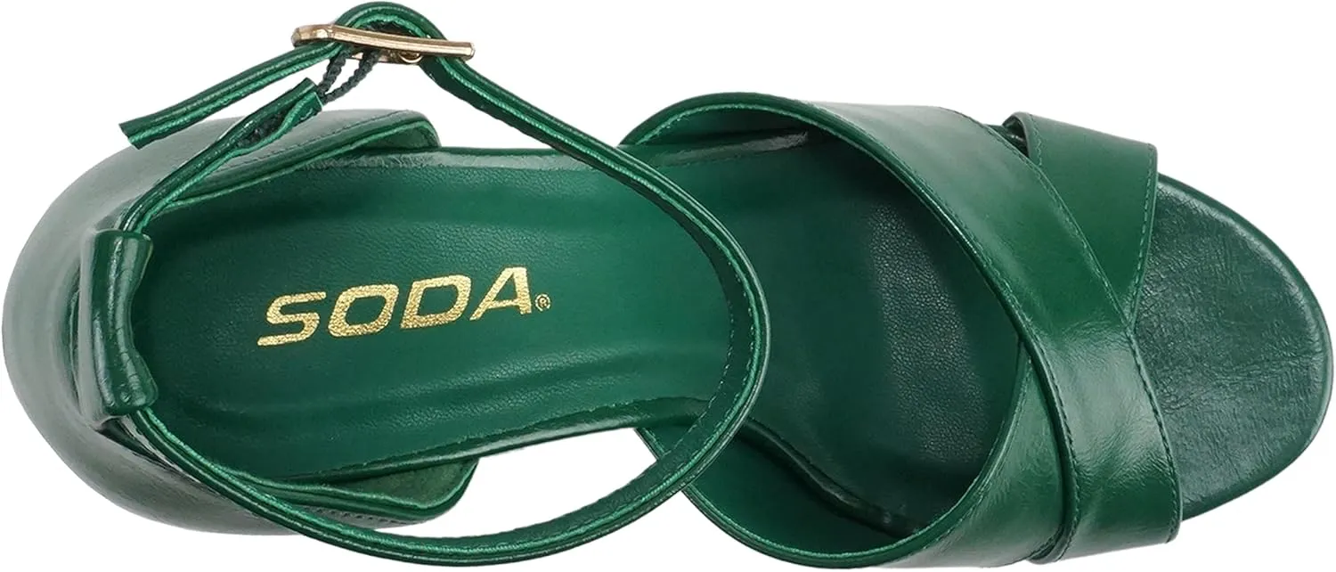 Soda “ATOMIC” ~ Women Open Round Toe Crisscross Band Closed Back Counter Platform High Heel Sandal with Adjustable Ankle Strap