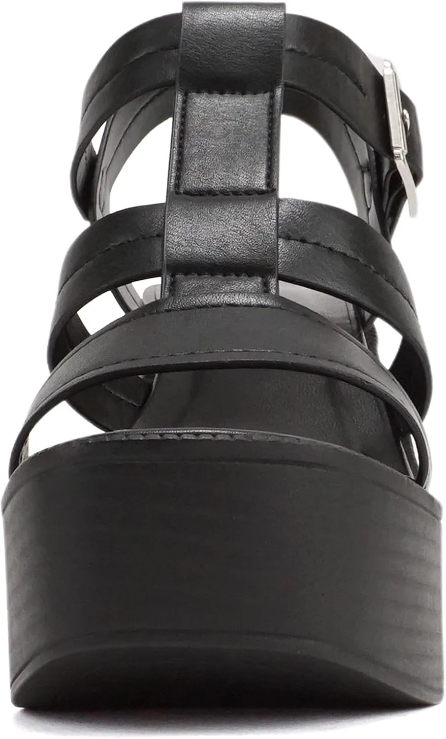 Soda “EVOLVE” ~ Women Open Square Toe Ankle Buckle Stitch Detail Platform High Heel Sandal
