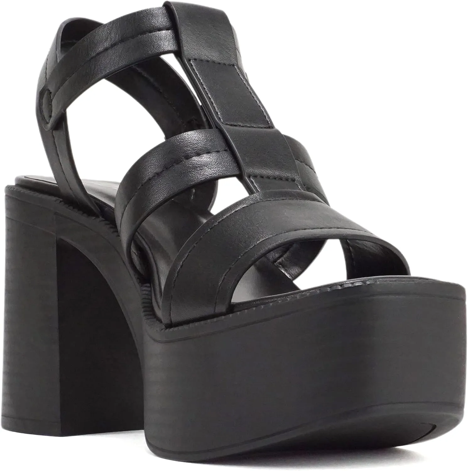 Soda “EVOLVE” ~ Women Open Square Toe Ankle Buckle Stitch Detail Platform High Heel Sandal