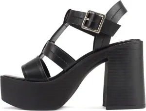 Soda “EVOLVE” ~ Women Open Square Toe Ankle Buckle Stitch Detail Platform High Heel Sandal