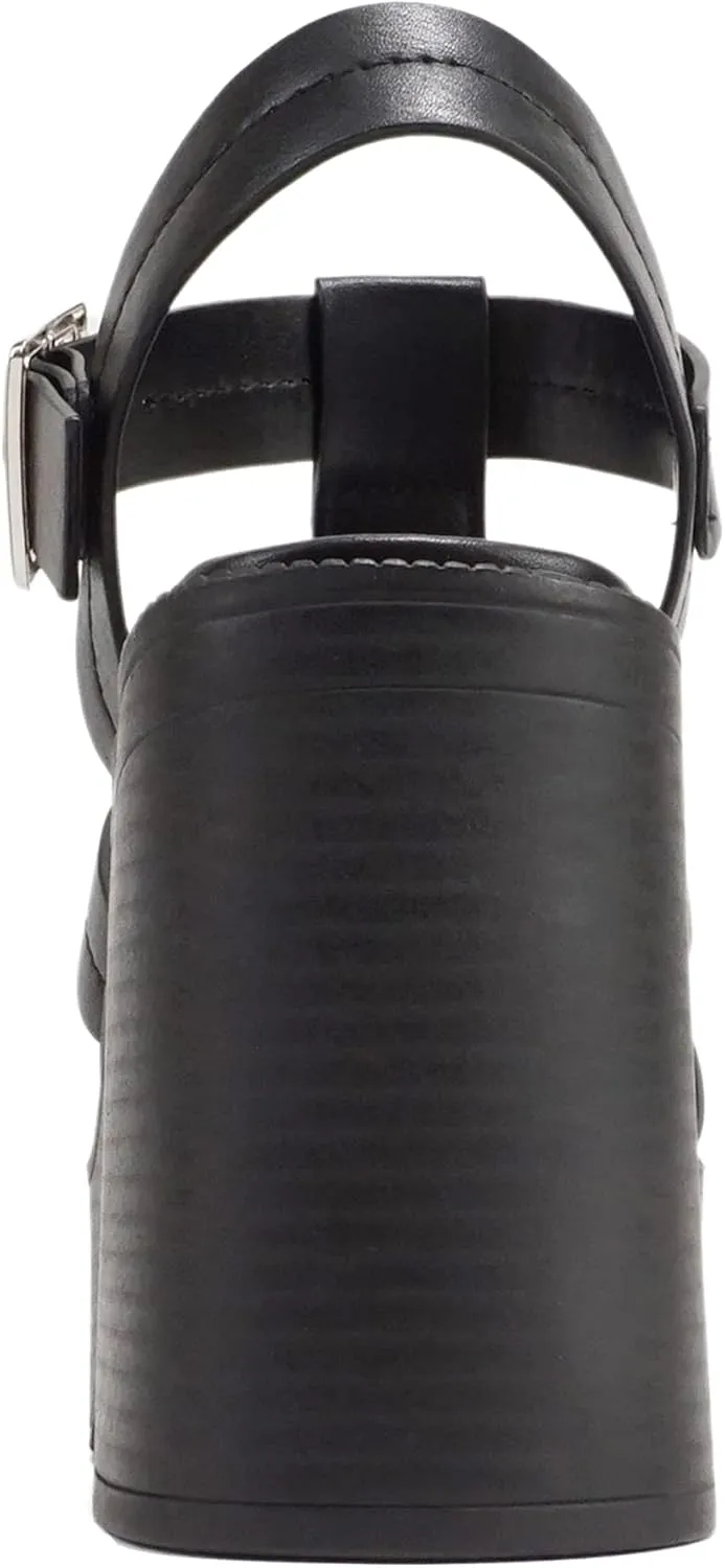 Soda “EVOLVE” ~ Women Open Square Toe Ankle Buckle Stitch Detail Platform High Heel Sandal