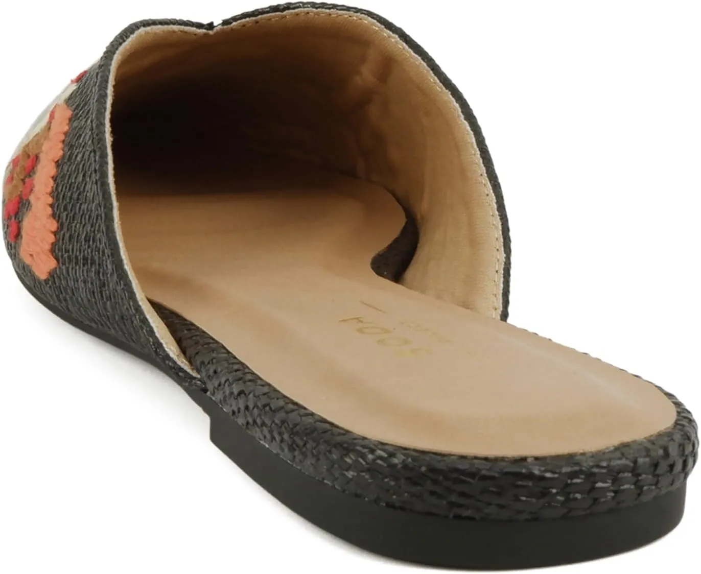 Soda Poise ~ Women Pointed Toe Slip-On Raffia Mules with Stitched Details