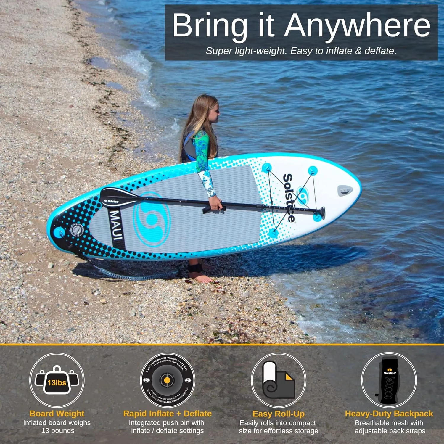 Solstice Watersports Maui Inflatable Stand-Up Paddle Board Kit (8' x 29'' x 5'')