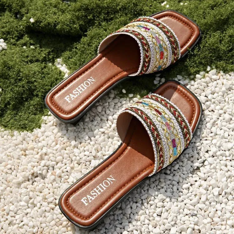 Square Open Toe Flats Sandals