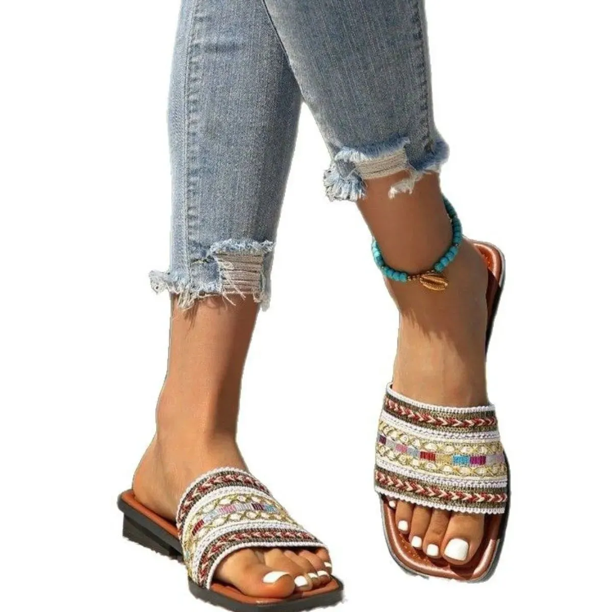 Square Open Toe Flats Sandals