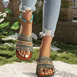Square Open Toe Flats Sandals