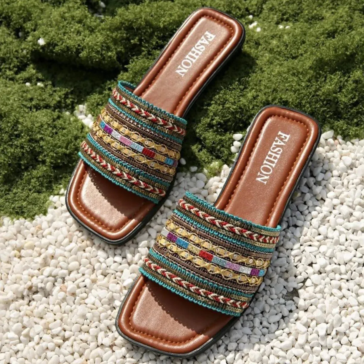Square Open Toe Flats Sandals