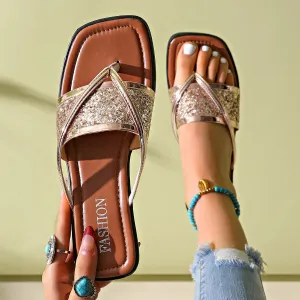 Square Open Toe Post Flats Sandals