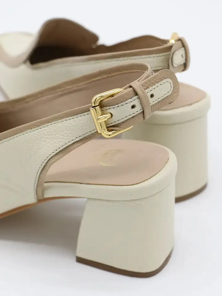 Stivali Bambina Heeled Mules in Ivory/Tan Arequipe Leather