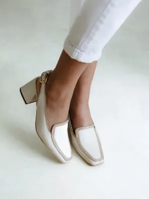 Stivali Bambina Heeled Mules in Ivory/Tan Arequipe Leather
