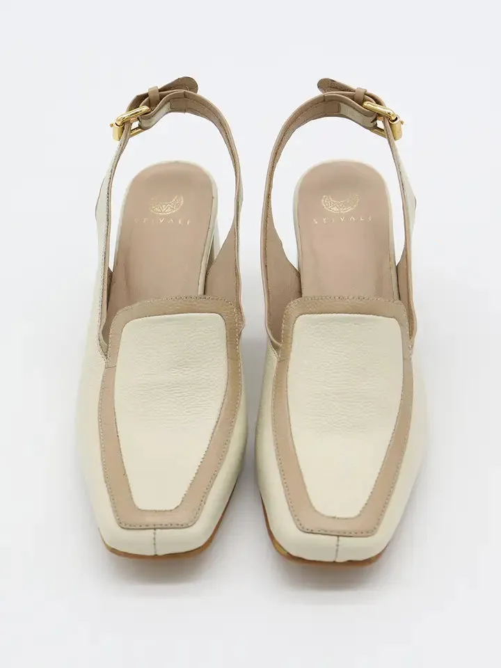 Stivali Bambina Heeled Mules in Ivory/Tan Arequipe Leather
