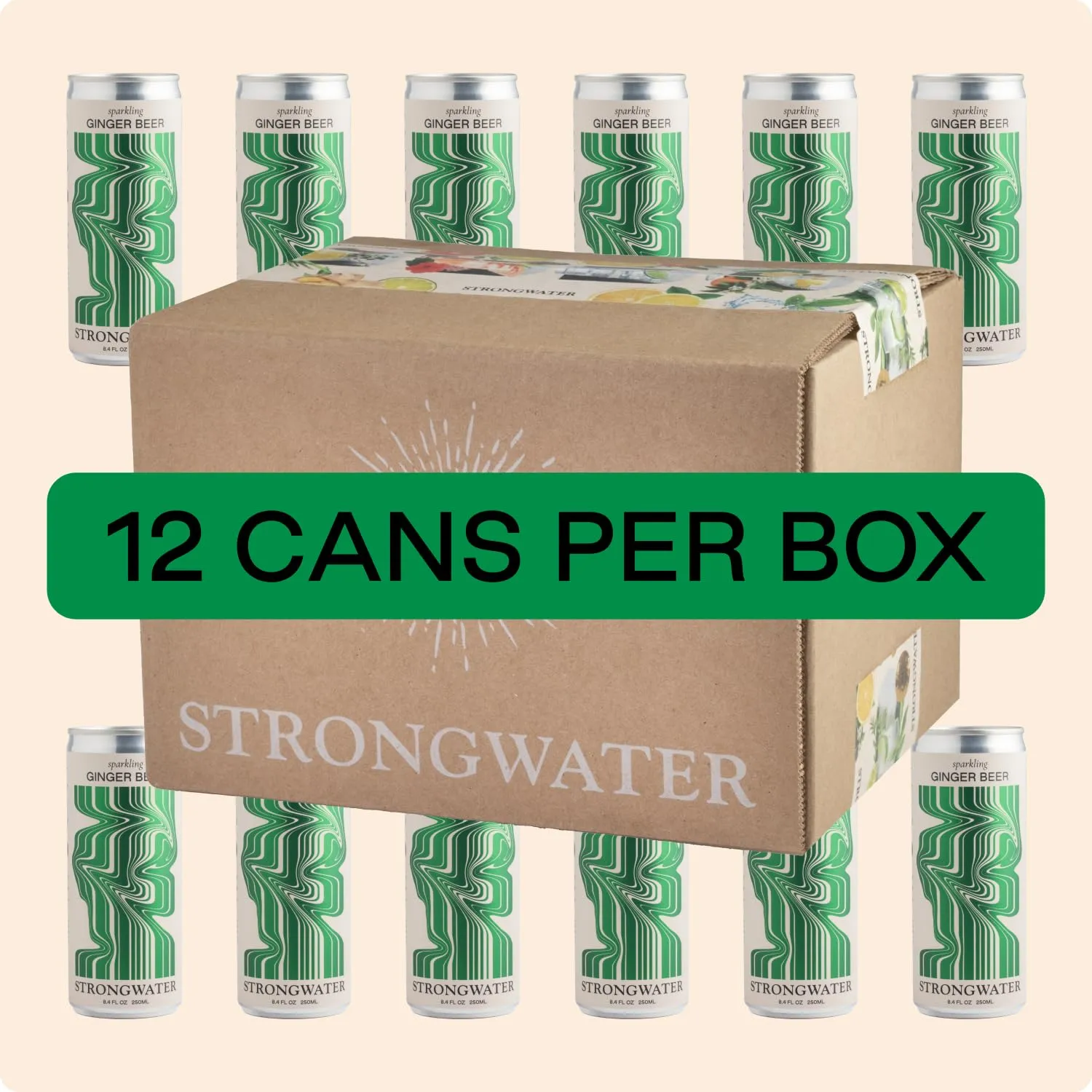 Strongwater Sparkling Ginger Beer - 12 Pack Cans (8.4 Fl Oz Each) - Premium Craft Cocktail Mixer Made with Filtered Rocky Mountain Water & Ginger Root - Real Cane Sugar, No Artificial Flavors