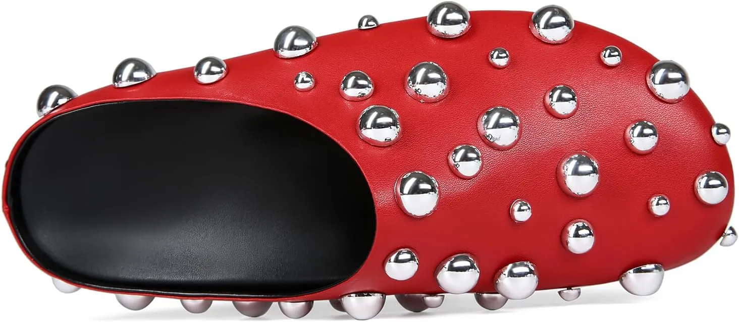 Studded Metallic Mules for Women – Slip On Flat Mule Loafers, Closed Toe Comfortable Fashion Shoes for Casual, Work, Travel
