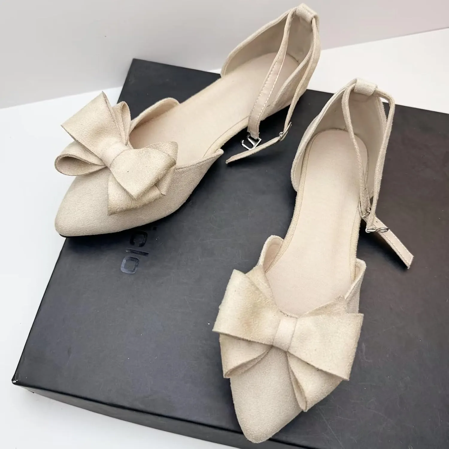 Stunner Women Summer Ankle Buckle Bowtie Mary Jane Flats Pointy Toe Dress Flat Shoes