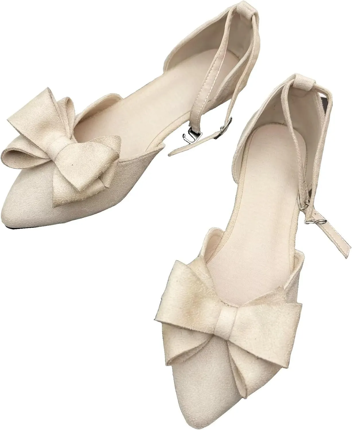 Stunner Women Summer Ankle Buckle Bowtie Mary Jane Flats Pointy Toe Dress Flat Shoes