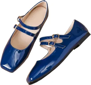 Stunner Women's Mary Jane Flats Retro Square Toe Soft Ballet Flats Comfort Double Line Strap Wedding Dressy Flats 2