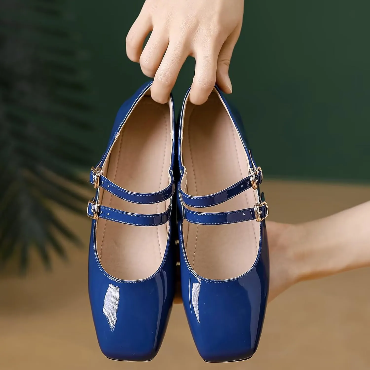 Stunner Women's Mary Jane Flats Retro Square Toe Soft Ballet Flats Comfort Double Line Strap Wedding Dressy Flats 2