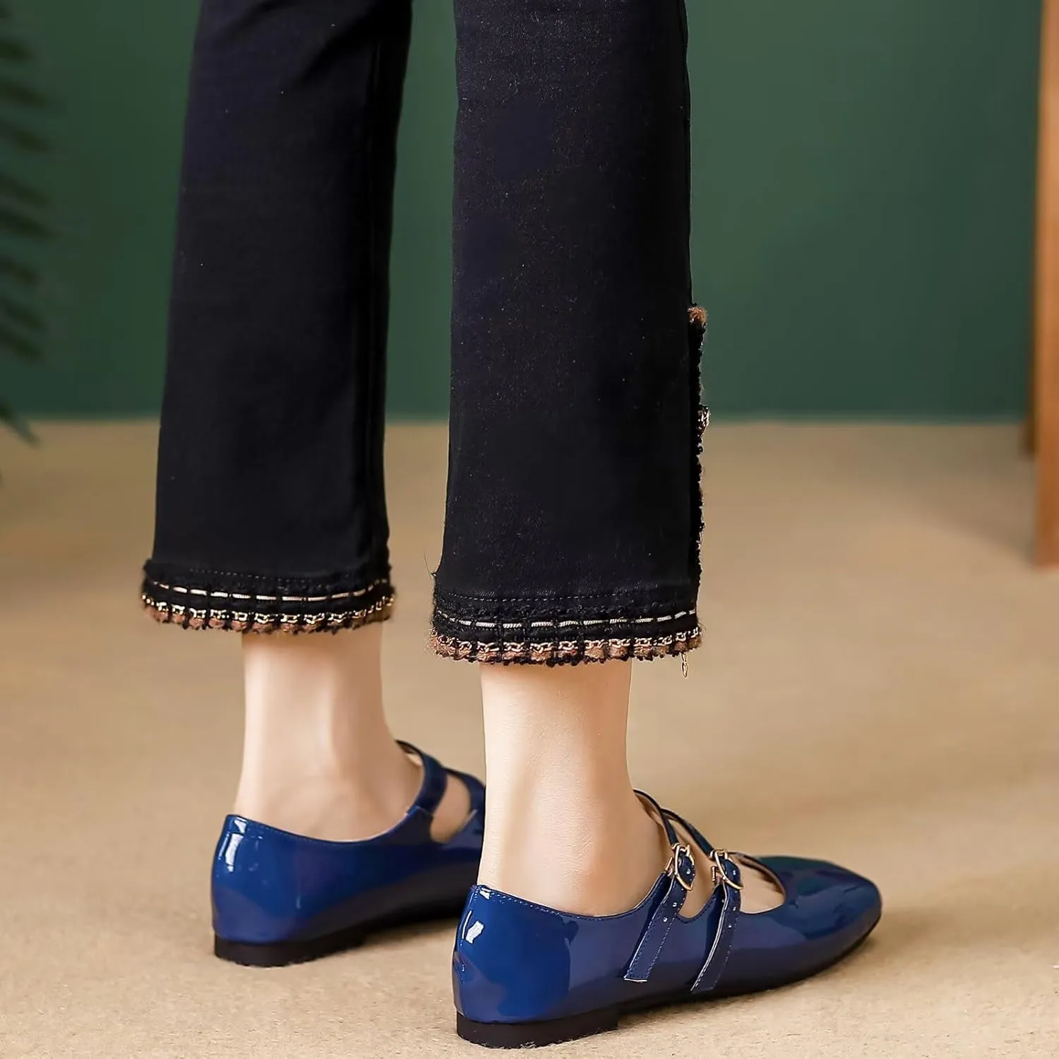 Stunner Women's Mary Jane Flats Retro Square Toe Soft Ballet Flats Comfort Double Line Strap Wedding Dressy Flats 2